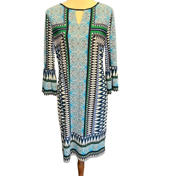 Chico's Dresses & Skirts - Chicos Shift Dress Paisley Print Blue Green Bell Sleeve Size Medium Colorful
